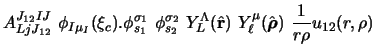 $\displaystyle A_{L j J_{12}}^{J_{12} I J} ~
\phi_{I \mu_I} (\xi_c) .
\phi_{s_1}...
...ell^\mu ( \hat {{\mbox{\boldmath$\rho$}}} ) ~
{1 \over r \rho} u_{12} (r, \rho)$