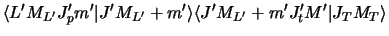 $\displaystyle \langle L' M_{L'} J'_ p m' \vert J' M_{L'} + m'\rangle
\langle J' M_{L'} +m' J'_ t M' \vert J_T M_T\rangle$