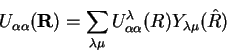 \begin{displaymath}
U_{\alpha\alpha}(\mathbf{R})=\sum_{\lambda\mu}U_{\alpha\alpha}^{\lambda}(R)Y_{\lambda\mu}(\hat{R})
\end{displaymath}