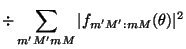 $\displaystyle \div \sum_{m' M' m M}\vert f_{m' M' : mM} (\theta) \vert ^2$