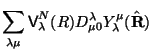 $\displaystyle \sum_{\lambda \mu} {\sf V}_\lambda^N (R) D^\lambda_{\mu 0}
Y^\mu_\lambda (\hat{\bf R})$