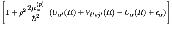 $\displaystyle \left [ 1 + \rho^2 {2 \mu _\alpha^{(p)}\over \hbar^2} ~
\left ( U...
...'} ( R) + V_{\ell' sj'} (R)
-U _\alpha (R) + \epsilon _\alpha \right ) \right ]$